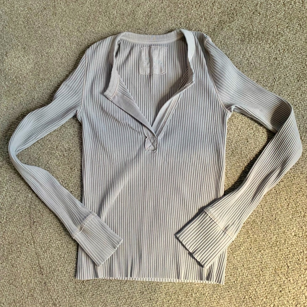 Aerie Grey Ribbed Long Sleeve Shirt